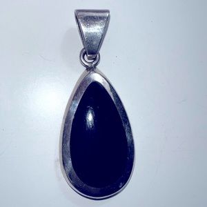 Silver Tear Drop necklace pendant with a black onyx stone.